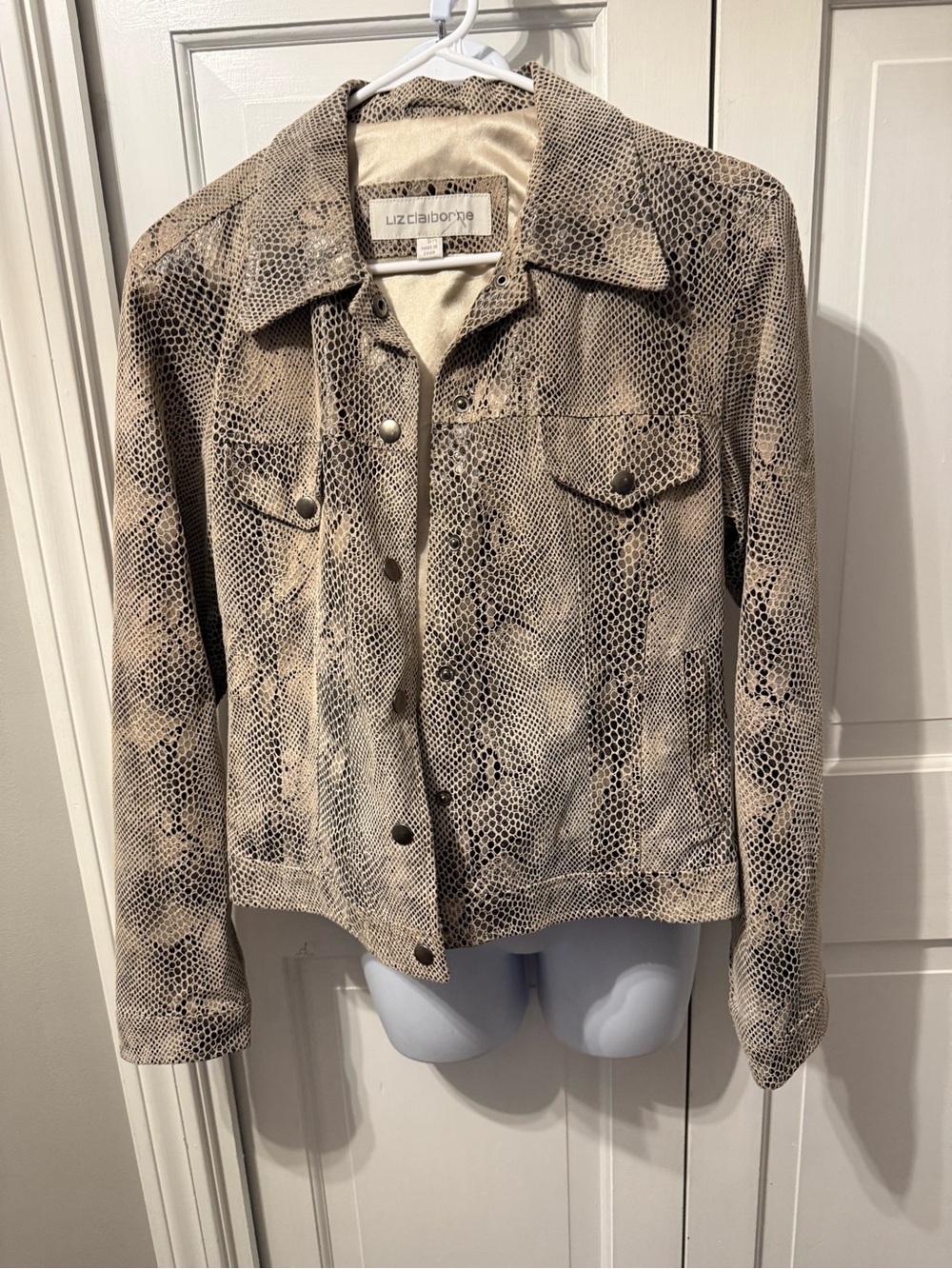Liz Claiborne Beige Snake-Print Leather Jacket - Picture 2 of 10
